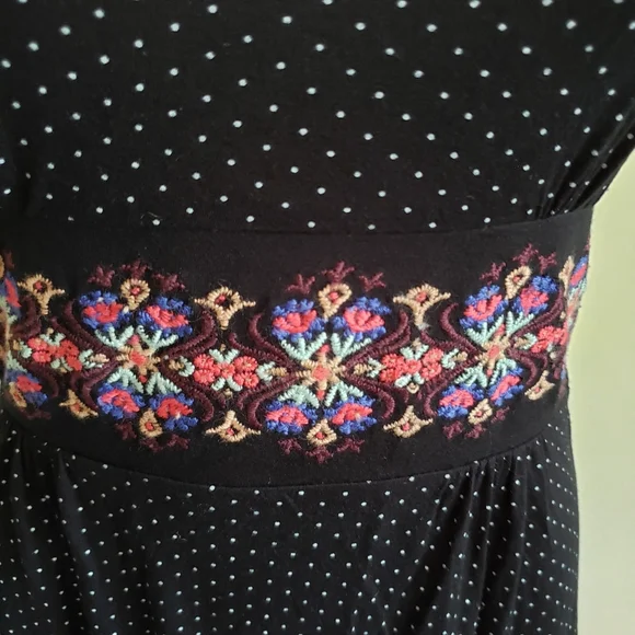 Free People Black Dot Sleeveless Dress Knit Waist - Picture 4 of 10